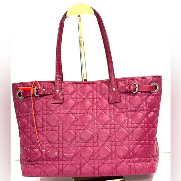 CHRISTIAN DIOR Coated Canvas Cannage Quilted Medium Panarea Tote in Fuschia - Picture 2 of 10